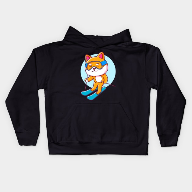 Cute Shiba Inu Ski Kids Hoodie by Ardhsells